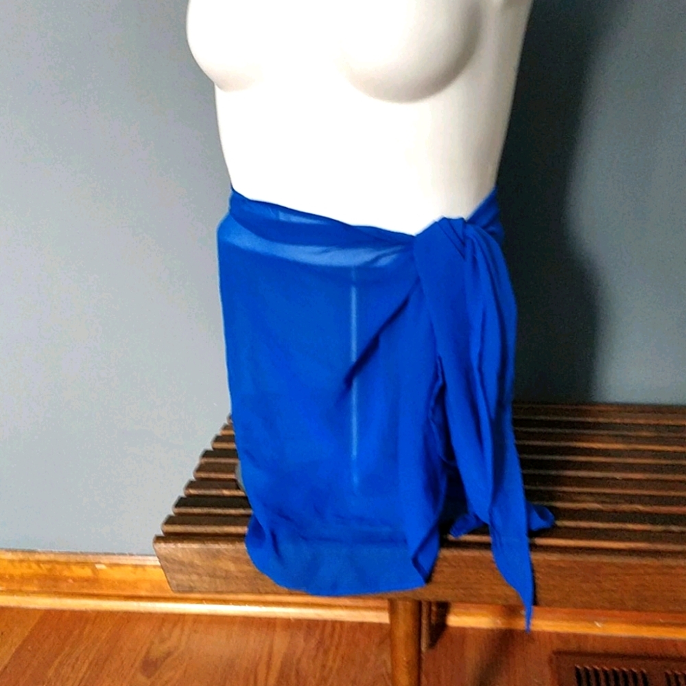 Blue tie swim skirt cover-up one size
